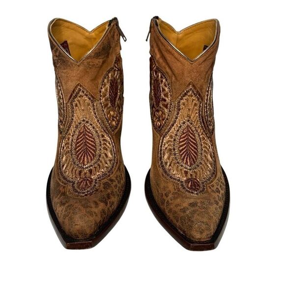 Old Gringo Bianca Leopard Boot 5" Gold Embellished Western Ankle Snip Toe 10 - Picture 2 of 10